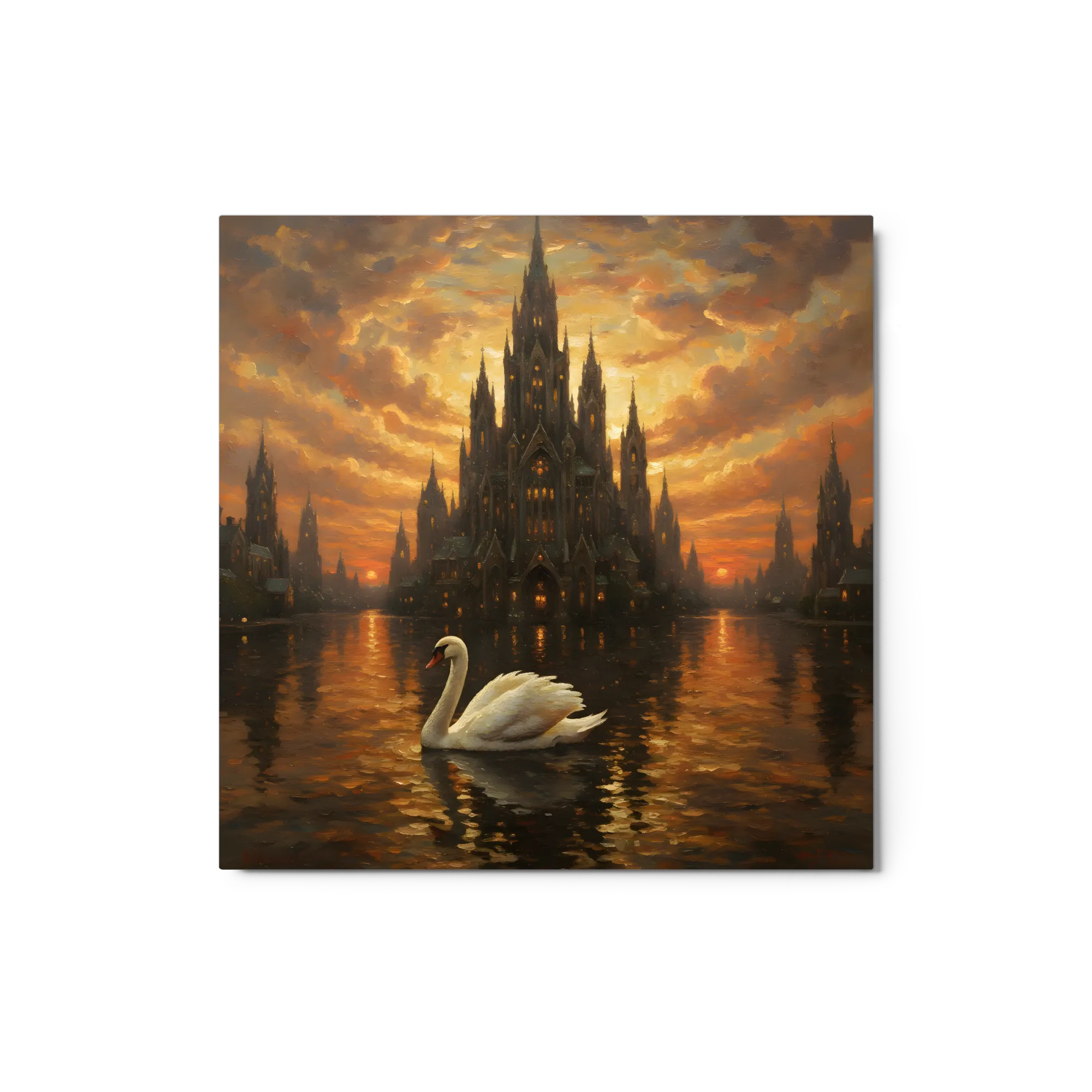Swan at Gothic Sunset 
 Metal Print | 12″x 12″