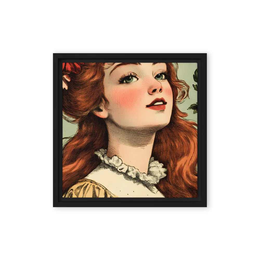 Whimsical Portrait of a Flower-Adorned Girl | Canvas with Black Frame | 12″×12″