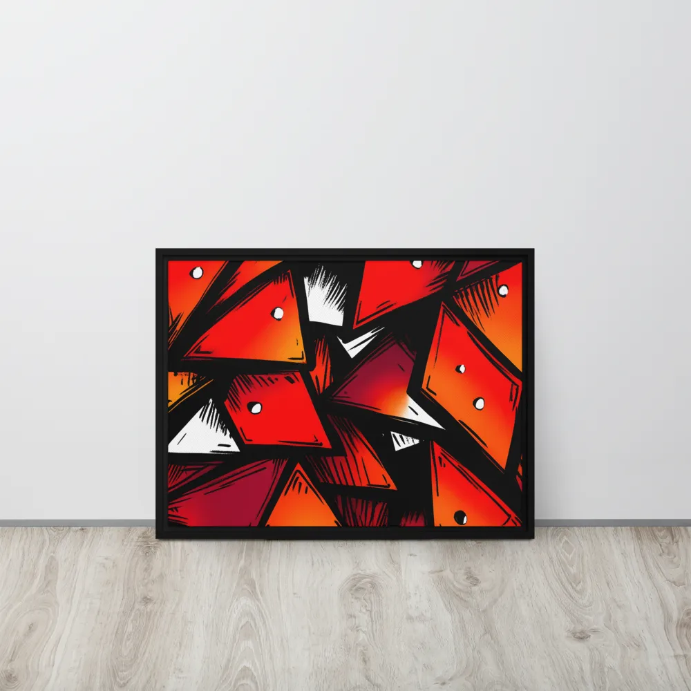 Dynamic Geometry of Red and Orange | Canvas with Black Frame | 18″×24″