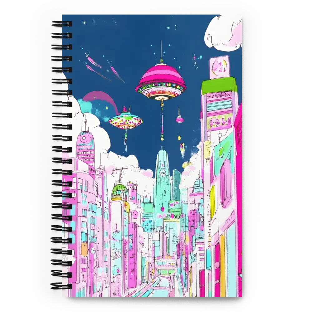 Futuristic Cityscape with Floating Structures | Spiral Notebook