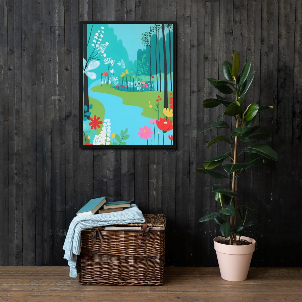 Whispers of Spring: A Colorful Retreat | Canvas with Black Frame | 24″×32″