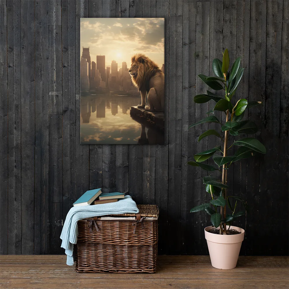 The Lion's Gaze Over the Urban Symphony