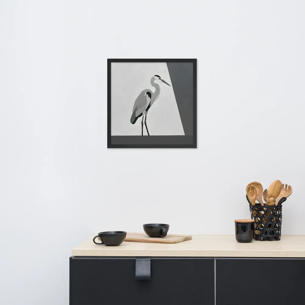 Geometric Heron 
 Poster with Black Frame | 18″x 18″
