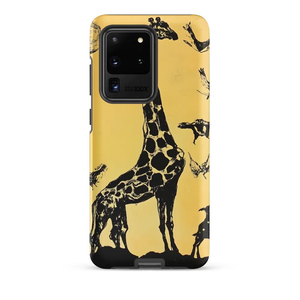 Whimsical Harmony of Giraffe and Birds