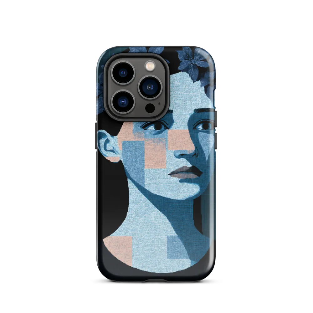 Grid-Wreathed Cyan Portrait