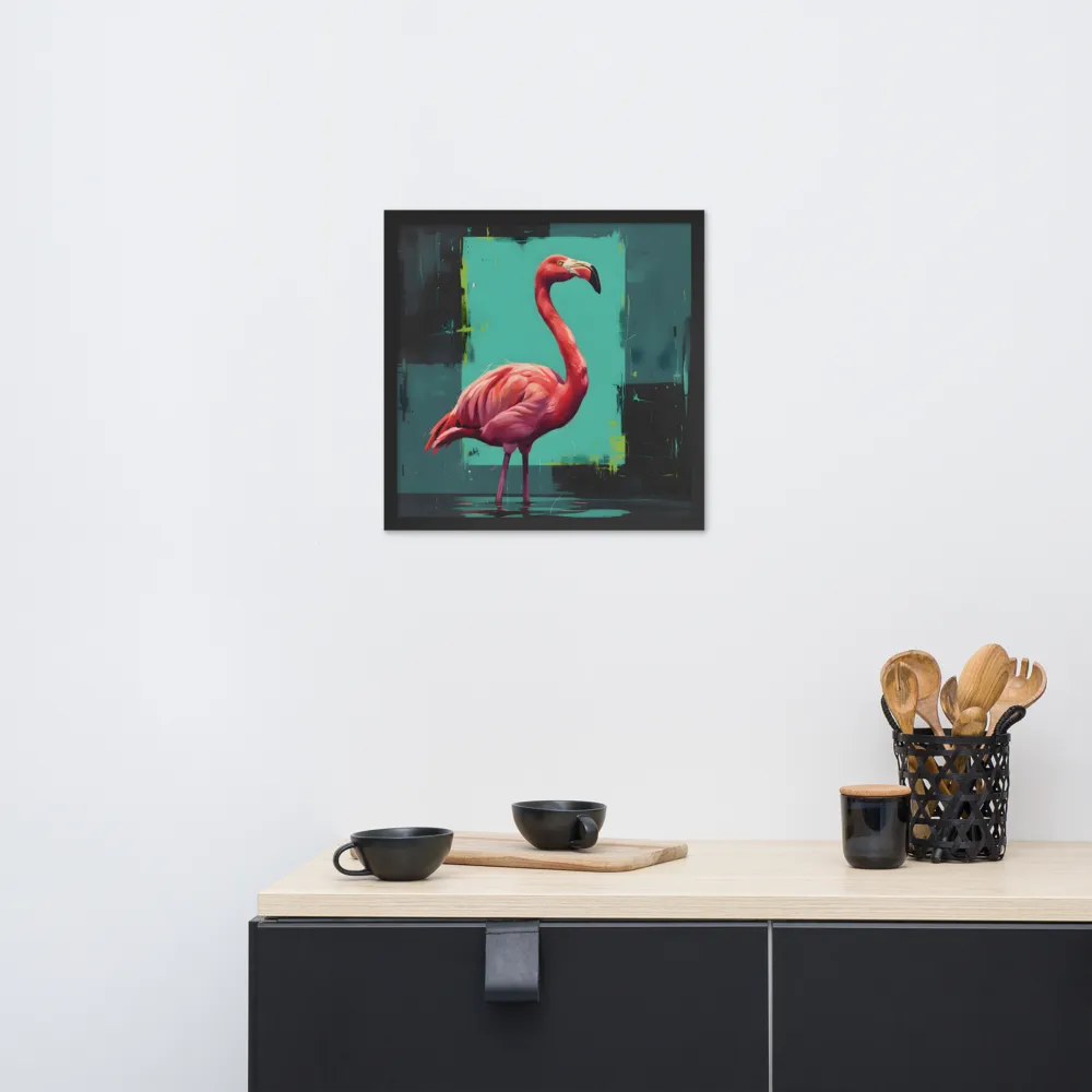 Teal Flamingo 
 Poster with Black Frame | 18″x 18″