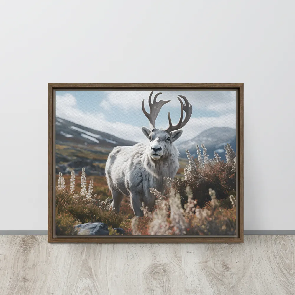 Majestic Harmony: The Reindeer in Nature | Canvas with Brown Frame | 16″×20″