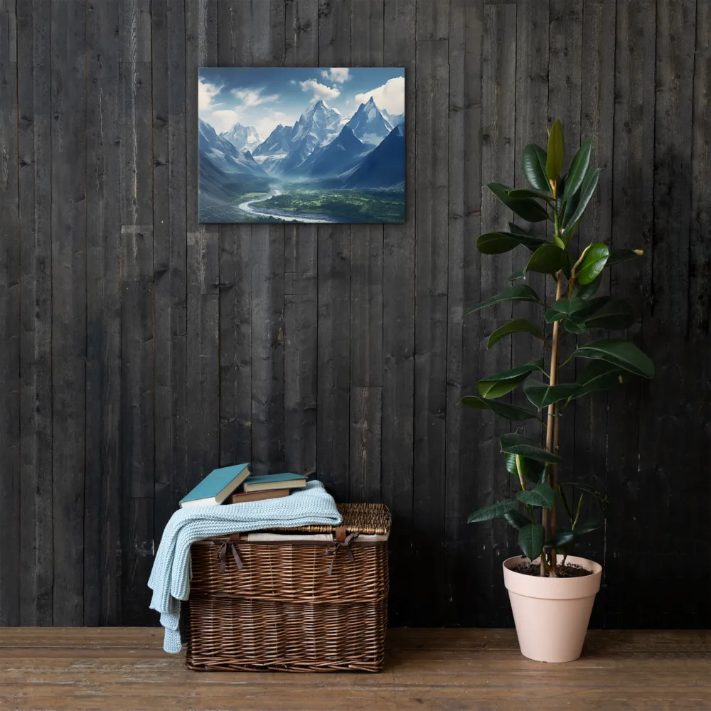 Majestic Serenity: A Landscape of Mountains and Rivers | Thin Canvas | 18″×24″