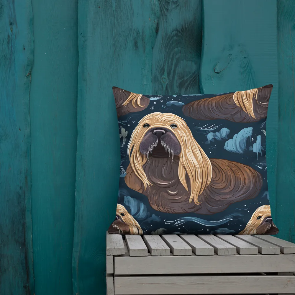 Whimsical Walruses in Deep Blue | Pillow | 22″×22″