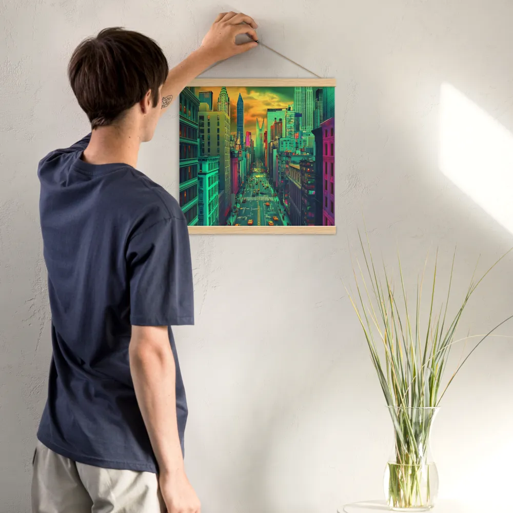 Urban Surrealism: Neon Dreams | Poster With Oak Wood Hanger | 16″×16″