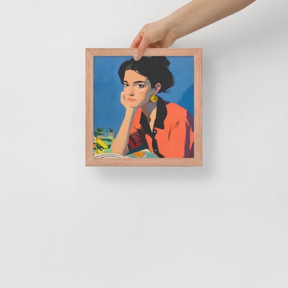 Contemplation in Blue 
 Poster with Red oak Frame | 10″x 10″