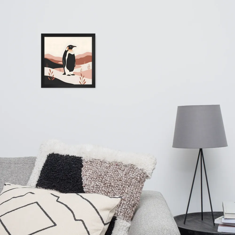 Terracotta Penguin 
 Poster with Black Frame | 12″x 12″