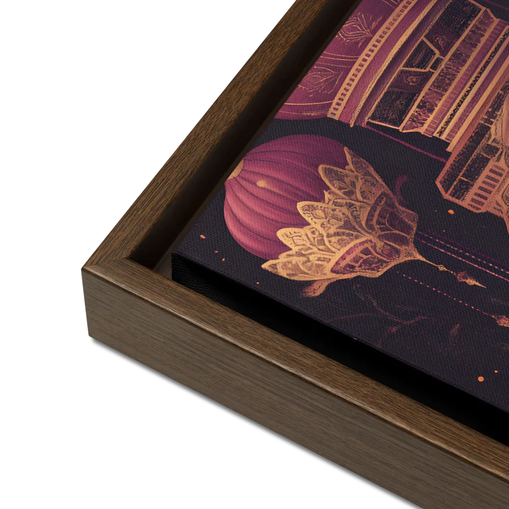 Ornate Harmony: A Digital Floral Architecture | Canvas with Brown Frame | 12″×16″