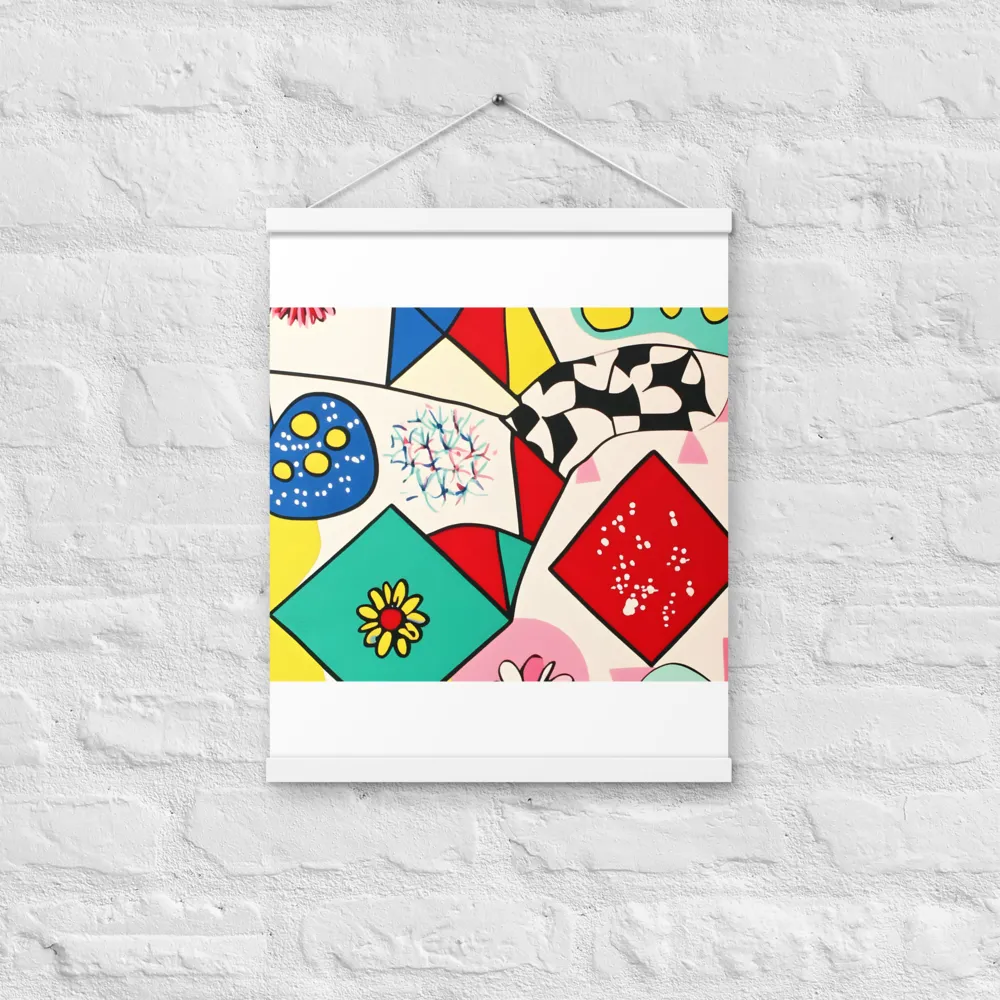 Joyful Geometry: A Playful Dance of Shapes and Colors | Poster With White Wood Hanger | 16″×20″