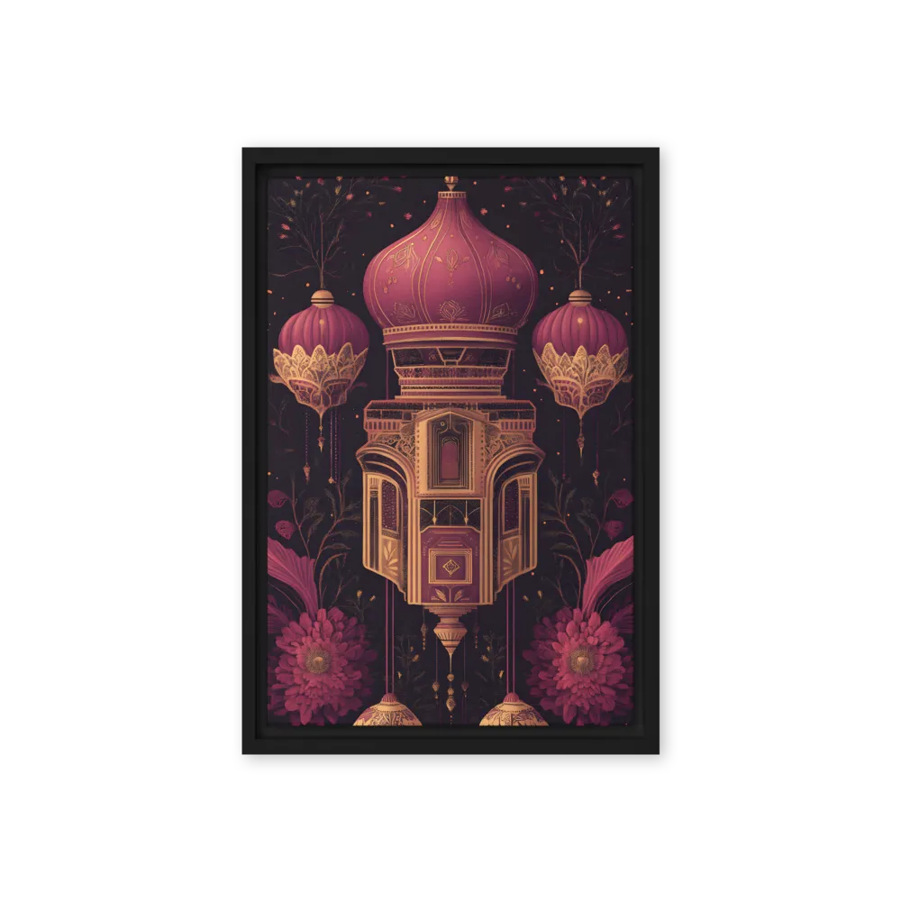 Ornate Harmony: A Digital Floral Architecture | Canvas with Black Frame | 12″×18″