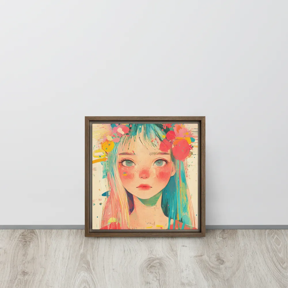 Whimsical Blossom | Canvas with Brown Frame | 12″×12″
