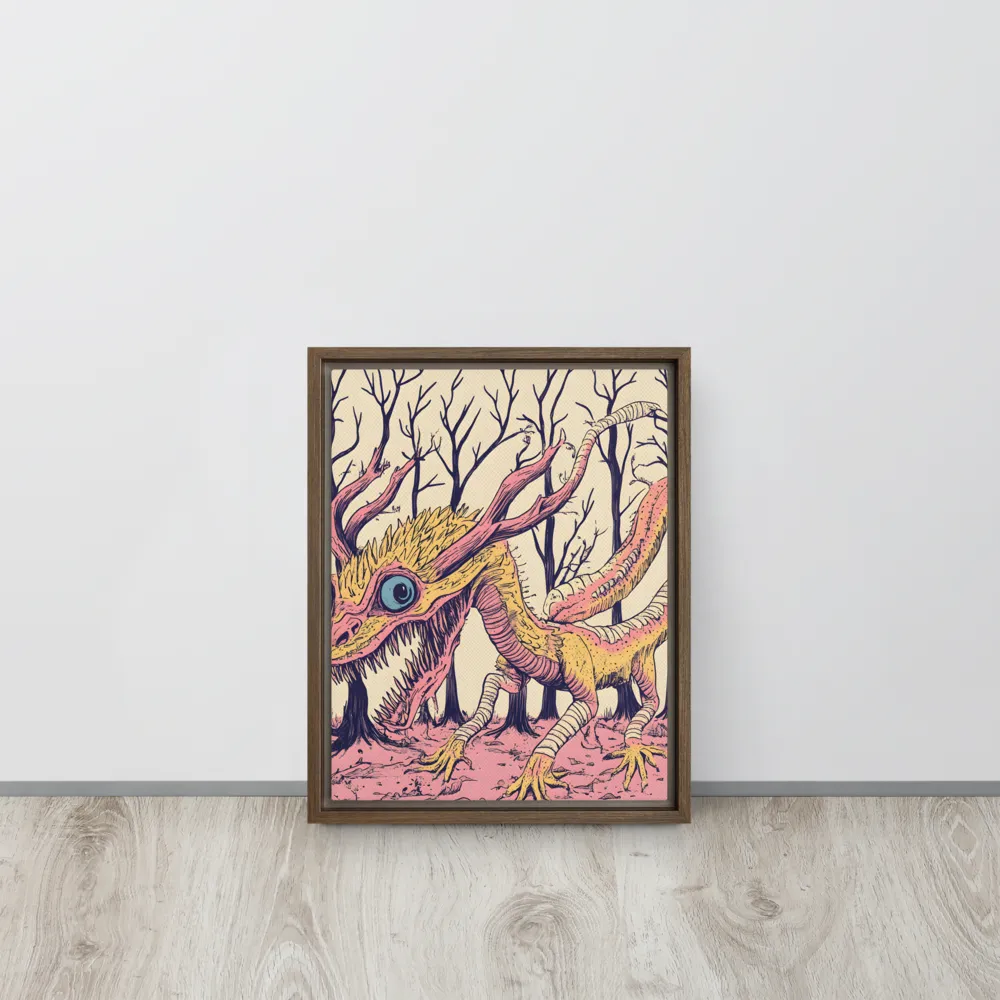 The Enigmatic Dragon of the Desolate Forest | Canvas with Brown Frame | 11″×14″