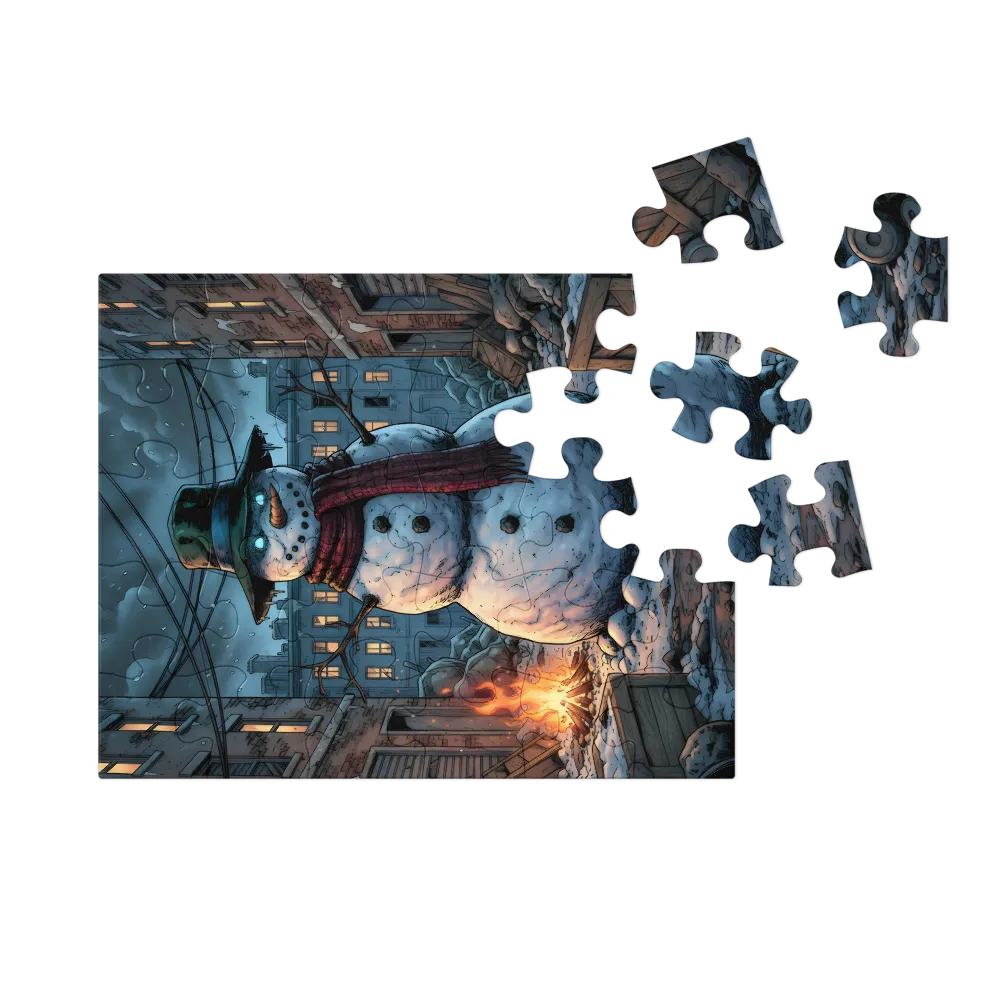 Midnight Snowman 
 Jigsaw Puzzle in Tin Box