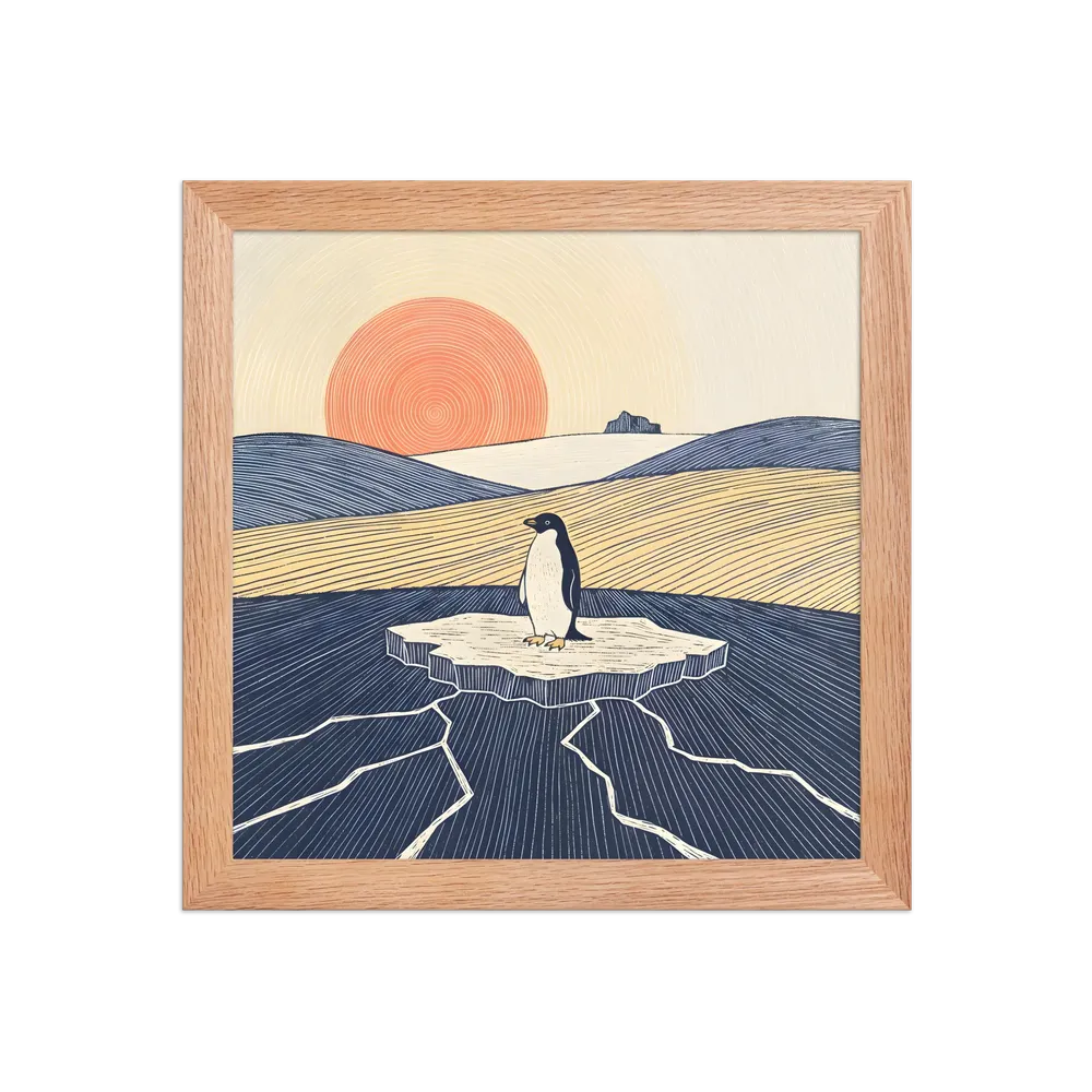 Solitary Penguin 
 Poster with Red oak Frame | 10″x 10″