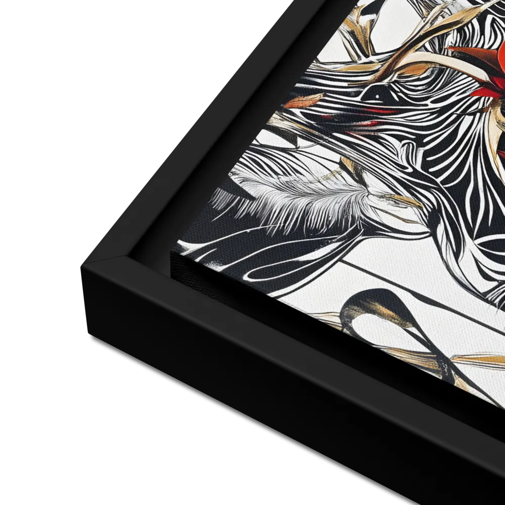 Floral Elegance: The Giraffe's Portrait | Canvas with Black Frame | 16″×16″