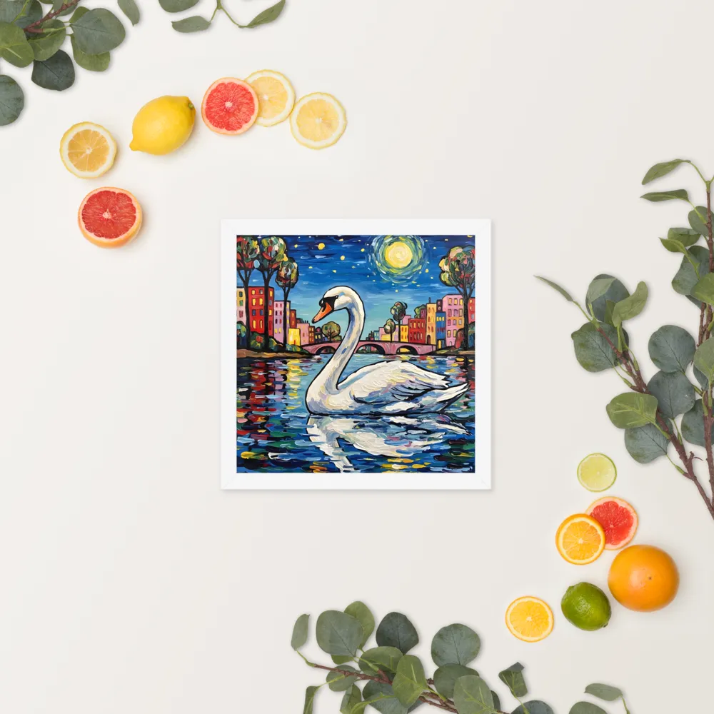 Moonlit Swan 
 Poster with White Frame | 12″x 12″