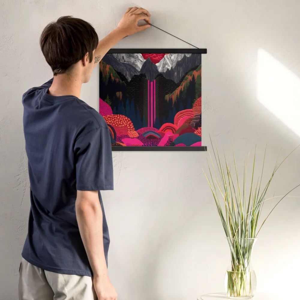 Ethereal Cascade: A Surreal Landscape | Poster With Black Wood Hanger | 18″×18″