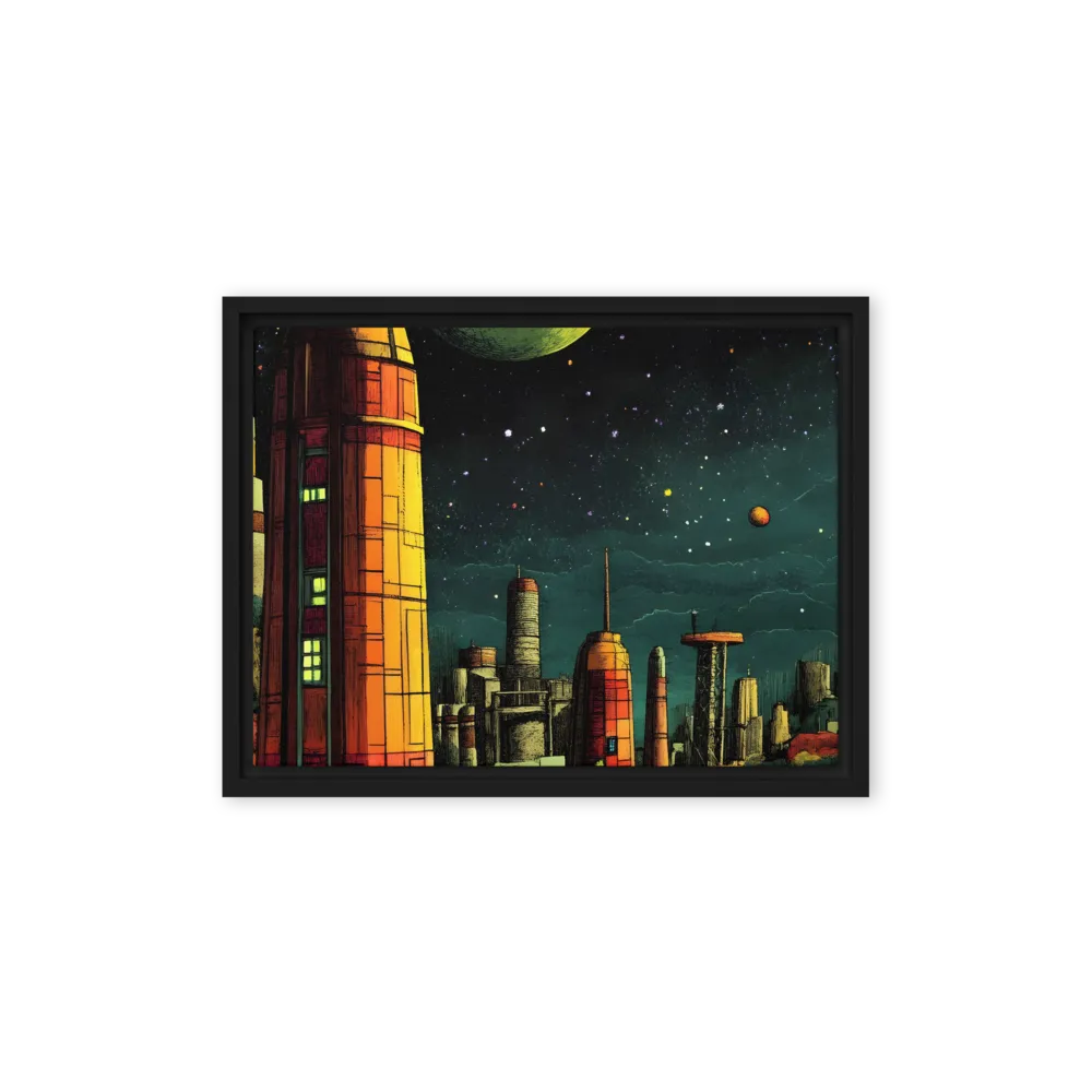 Cosmic Cityscape | Canvas with Black Frame | 12″×16″