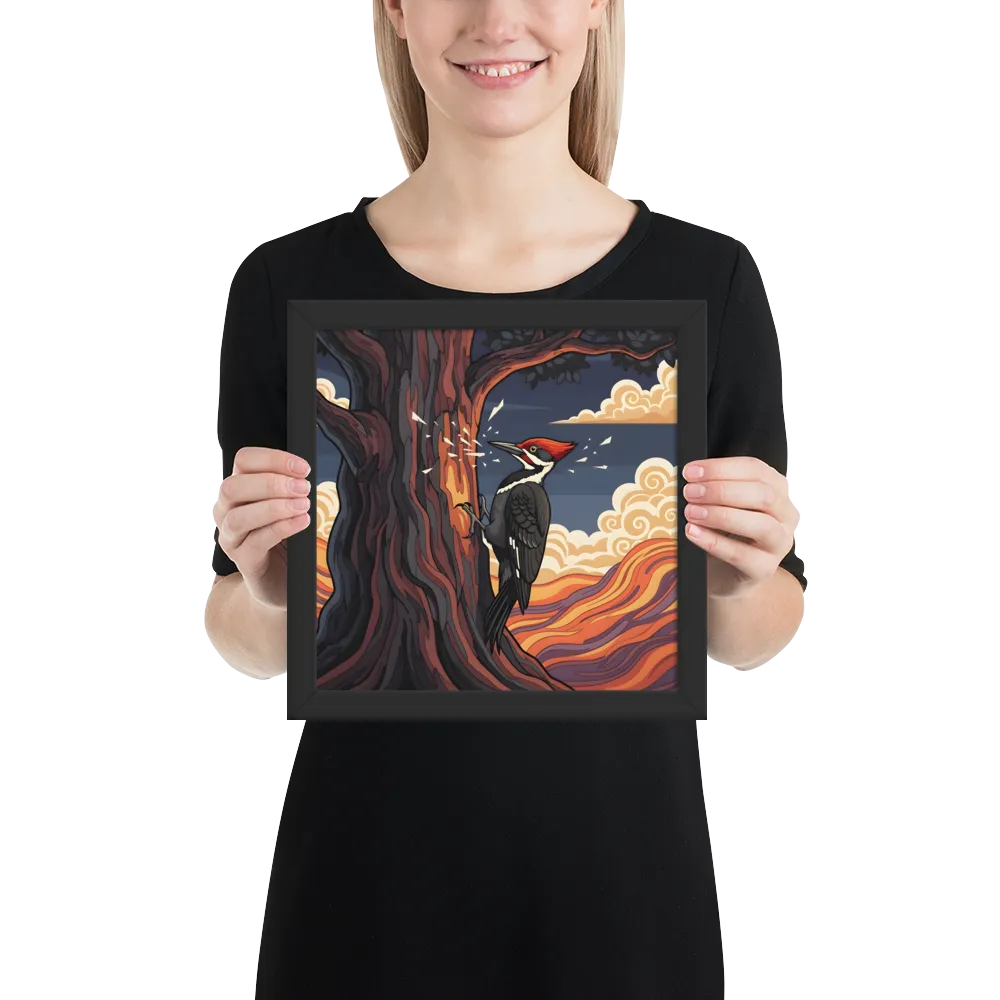 Woodpecker at Dusk 
 Poster with Black Frame | 10″x 10″