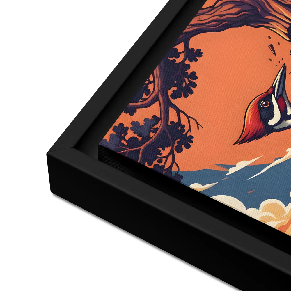 Woodpecker at Sunset 
 Canvas with Black Frame | 16″x 16″