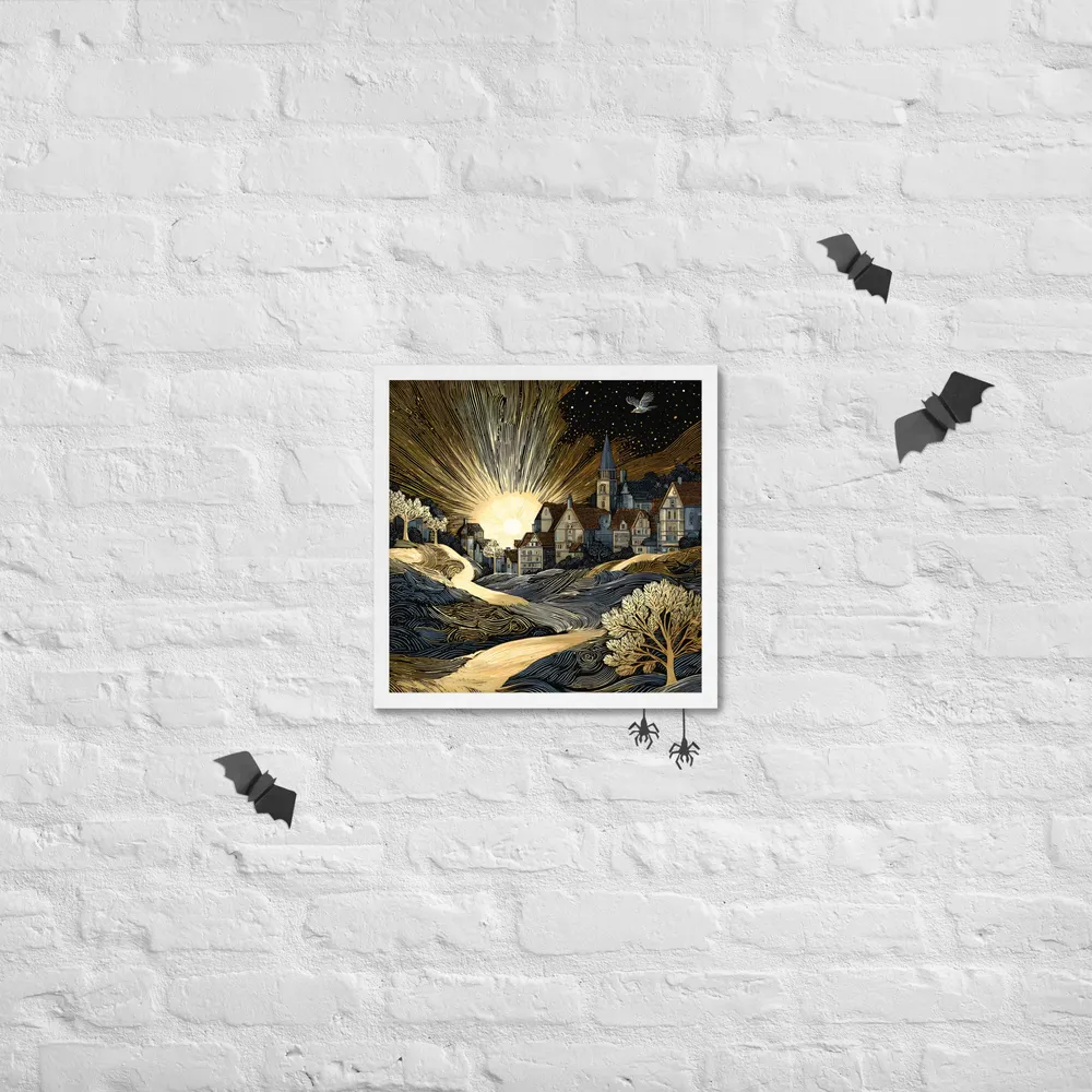 Golden Dawn Village 
 Poster with White Frame | 16″x 16″