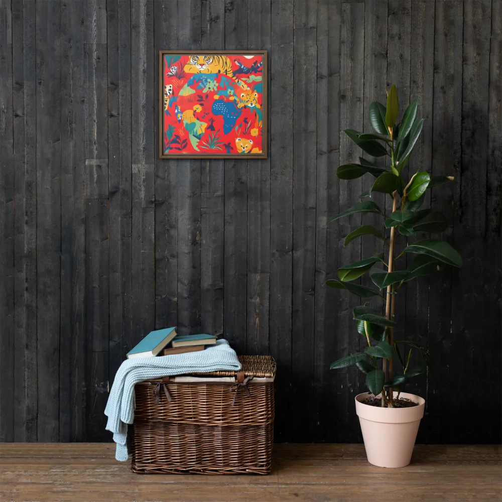 Wild Wonders of the Globe | Canvas with Brown Frame | 16″×16″