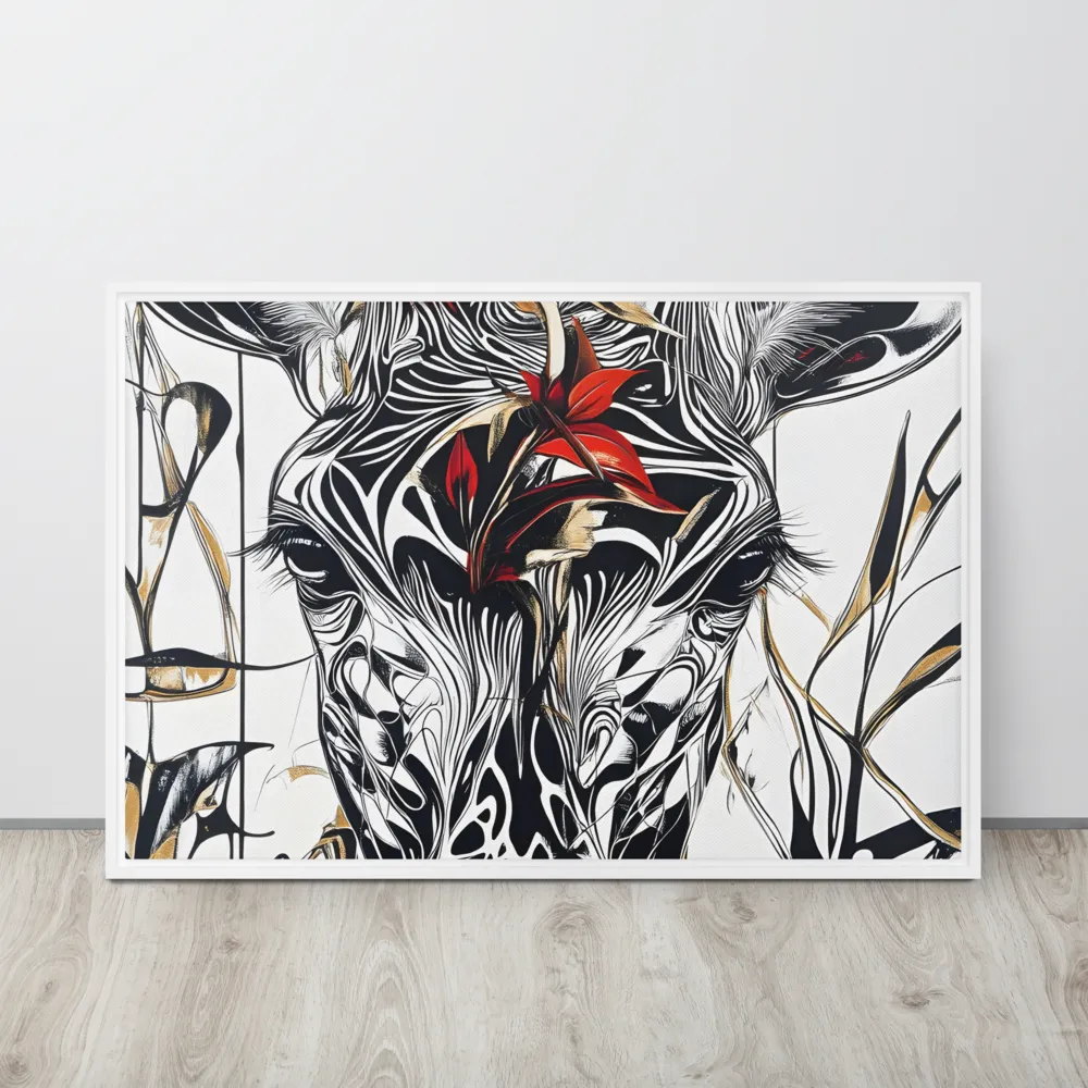 Floral Elegance: The Giraffe's Portrait | Canvas with White Frame | 24″×36″