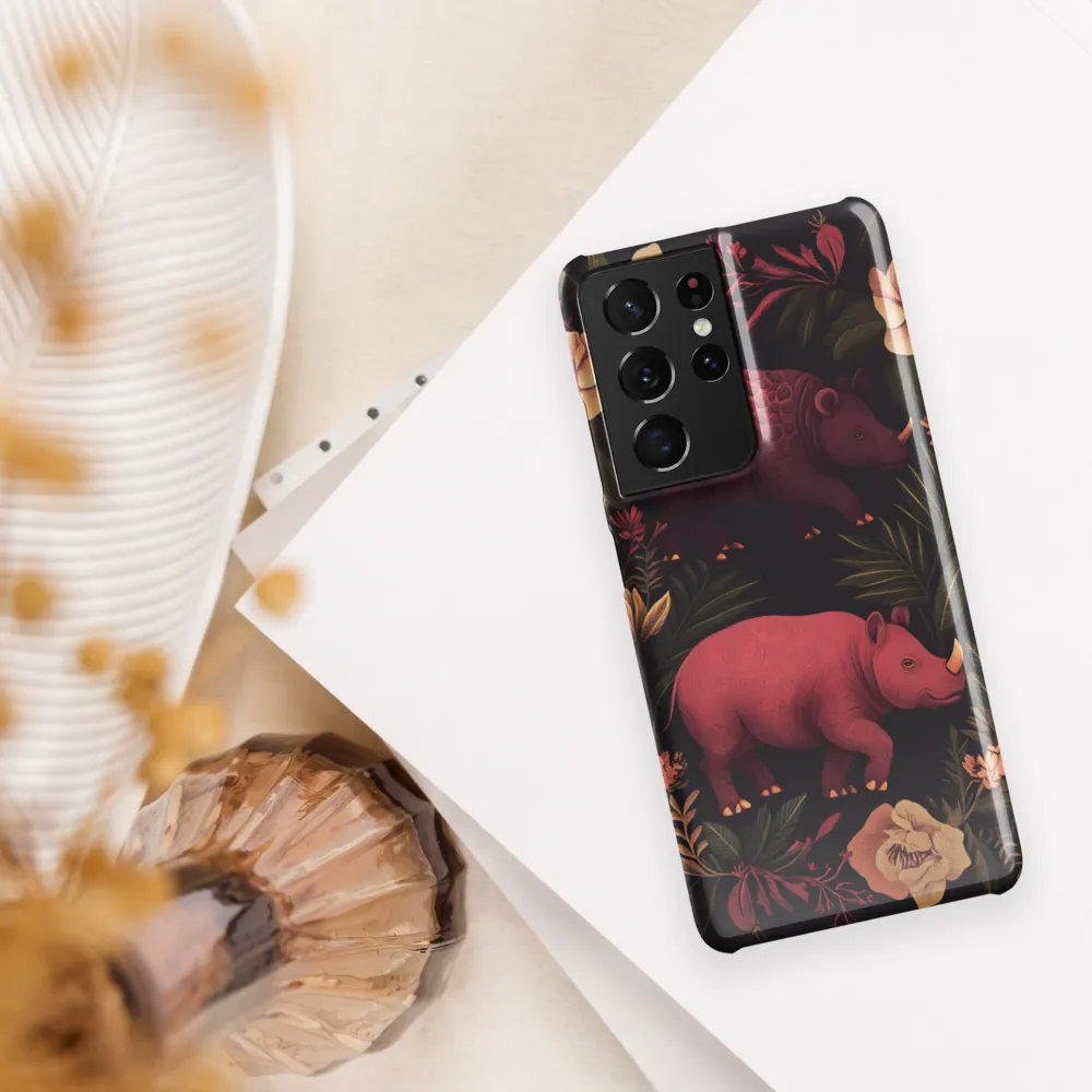 Rhinos in Floral Embrace
