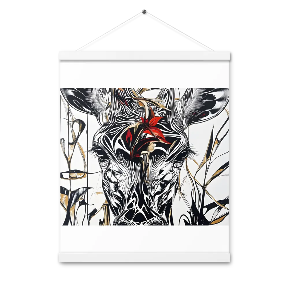Floral Elegance: The Giraffe's Portrait | Poster With White Wood Hanger | 16″×20″