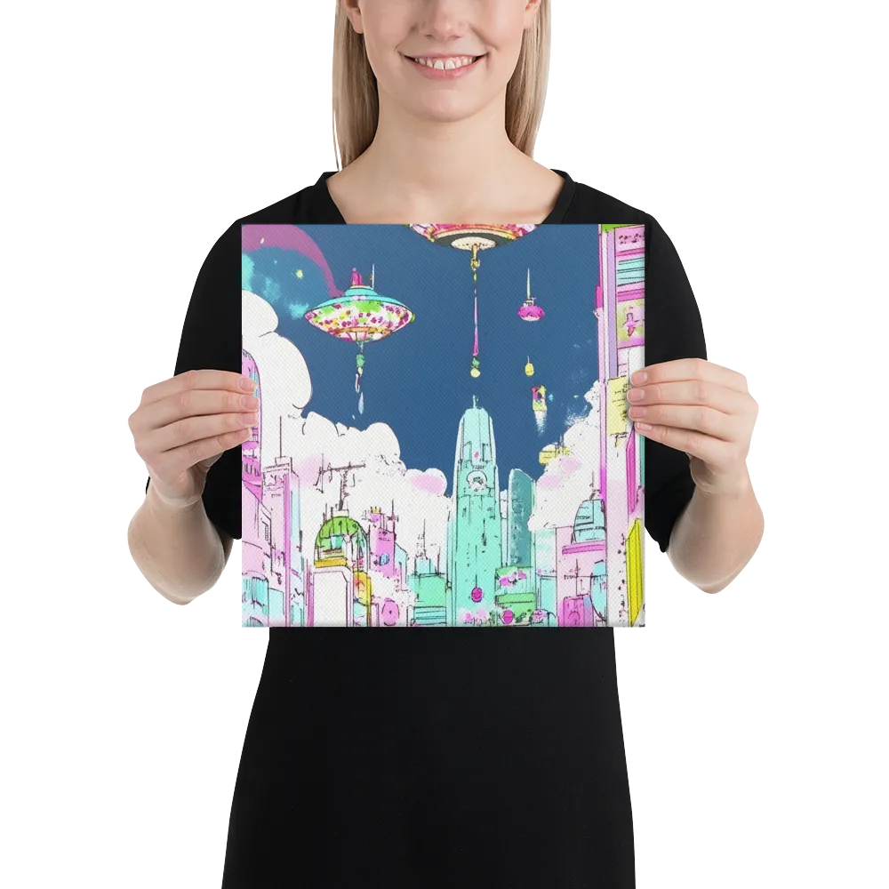 Futuristic Cityscape with Floating Structures | Canvas | 12″×12″