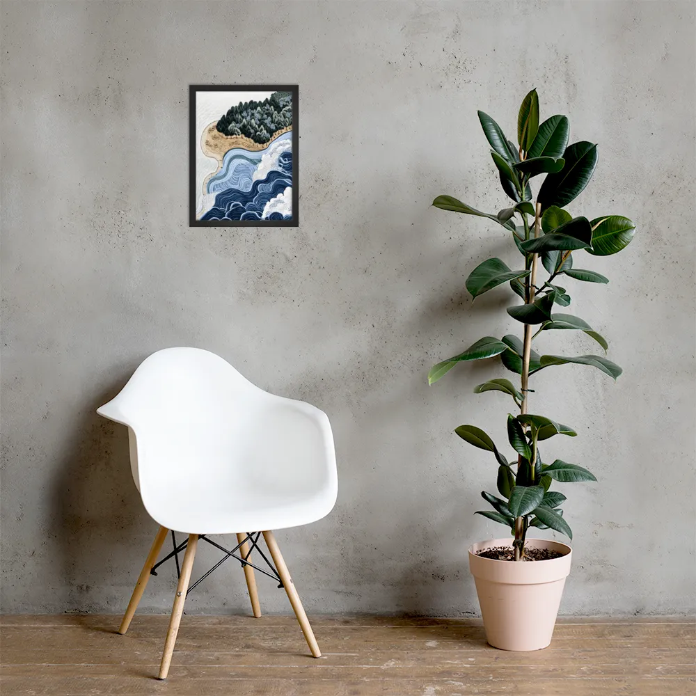 Oceanic Harmony: A Tranquil Landscape | Poster with Black Frame | 12″×16″