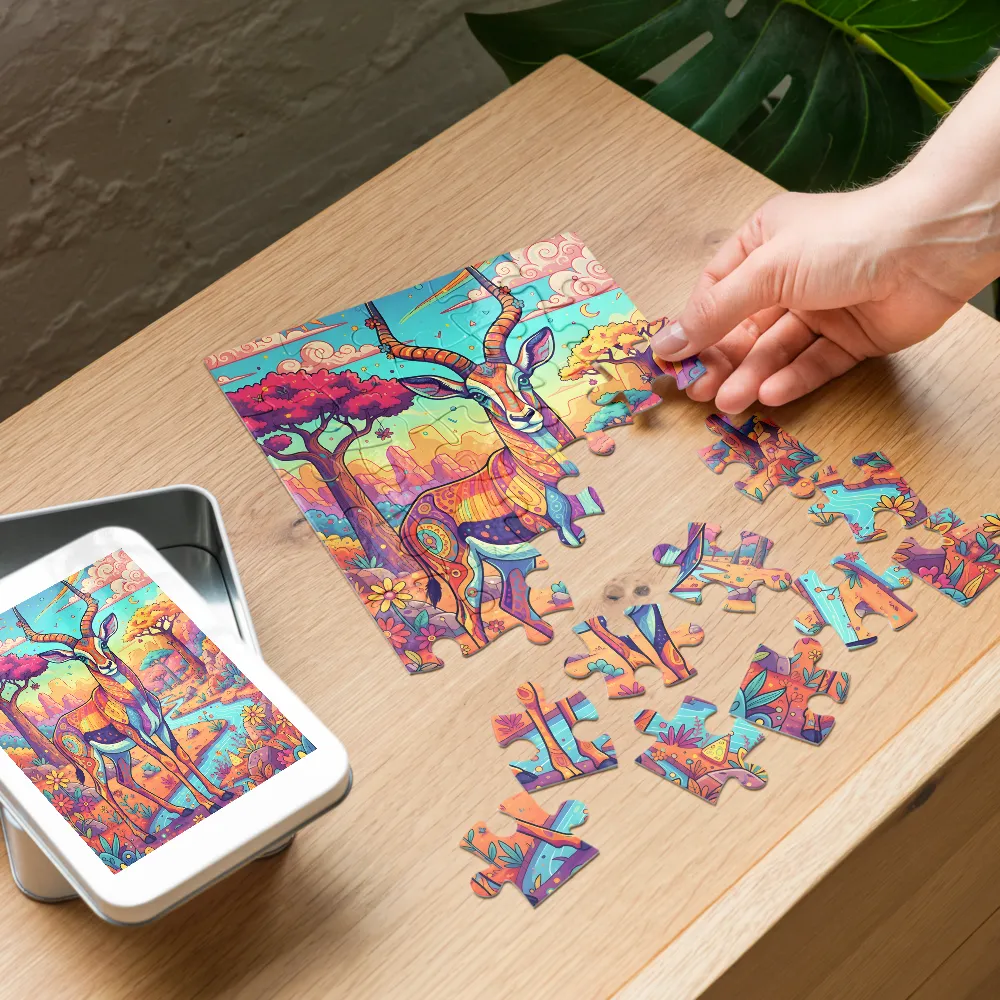 Psychedelic Antelope 
 Jigsaw Puzzle in Tin Box
