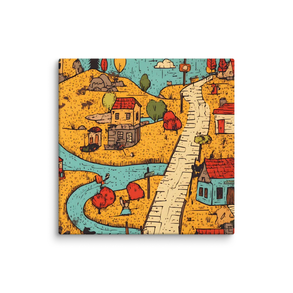 Whimsical Village Landscape | Canvas | 20″×20″