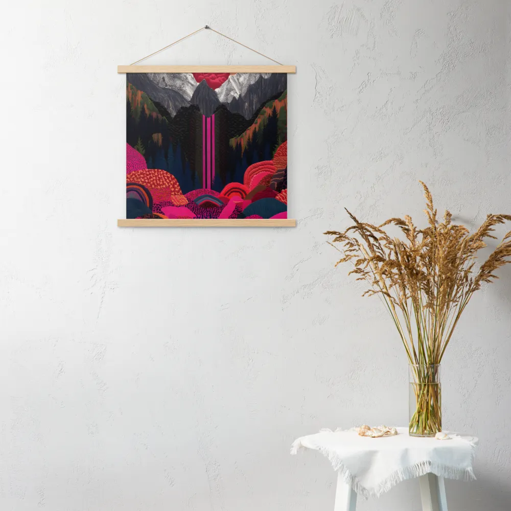 Ethereal Cascade: A Surreal Landscape | Poster With Oak Wood Hanger | 18″×18″
