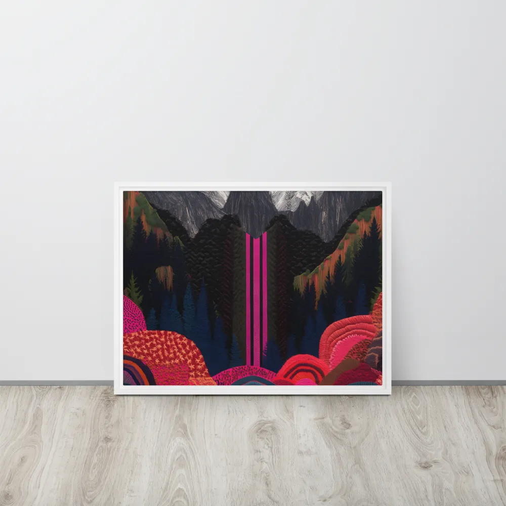 Ethereal Cascade: A Surreal Landscape | Canvas with White Frame | 18″×24″