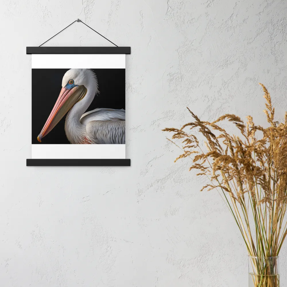 Elegance in White: The Pelican | Poster With Black Wood Hanger | 11″×14″