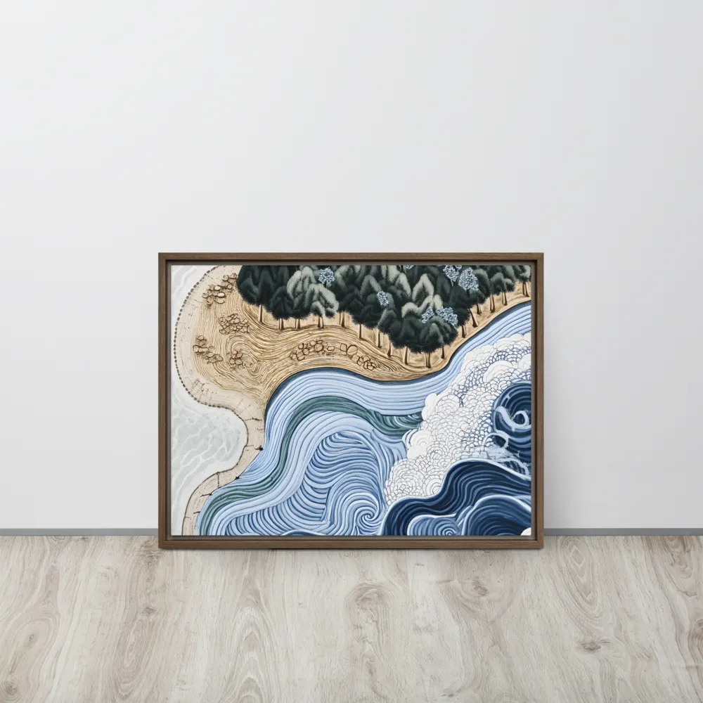 Oceanic Harmony: A Tranquil Landscape | Canvas with Brown Frame | 18″×24″