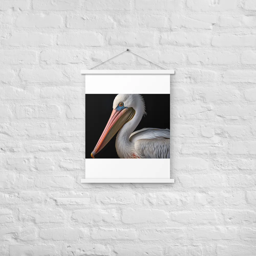 Elegance in White: The Pelican | Poster With White Wood Hanger | 18″×24″