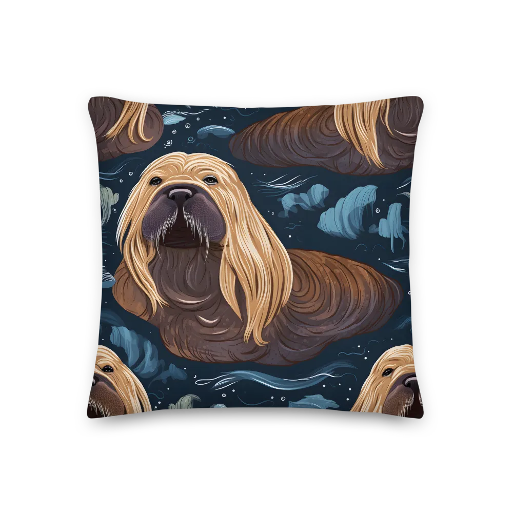 Whimsical Walruses in Deep Blue | Pillow | 18″×18″