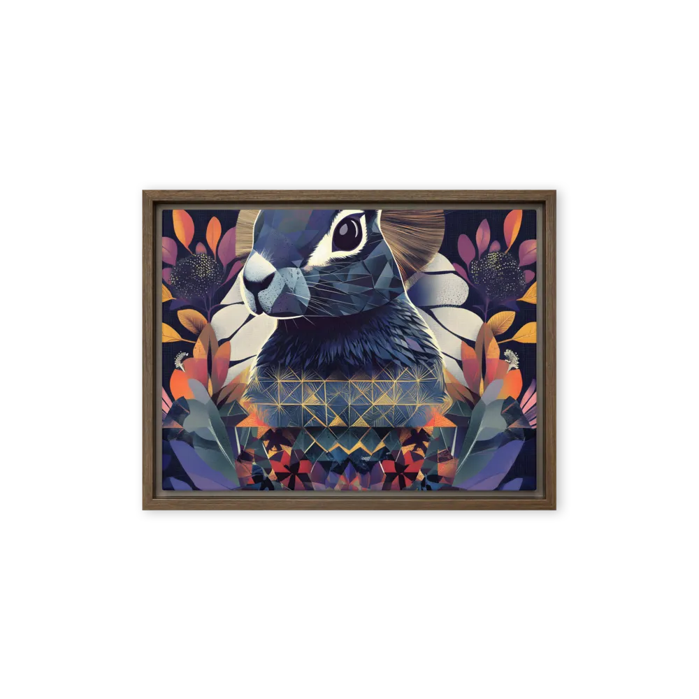 Ethereal Bunny: A Geometric Wonderland | Canvas with Brown Frame | 12″×16″