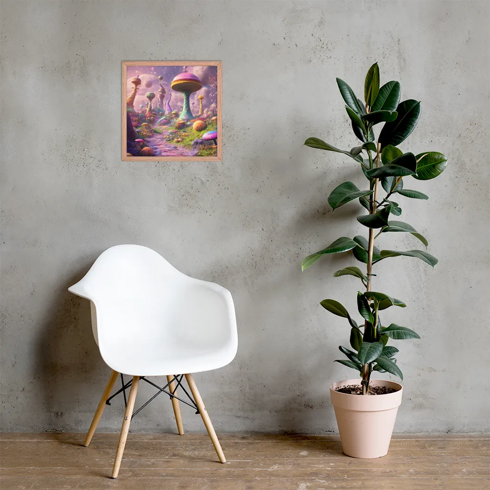 Whimsical Worlds: A Journey Through Fantasy | Poster with Red oak Frame | 16″×16″