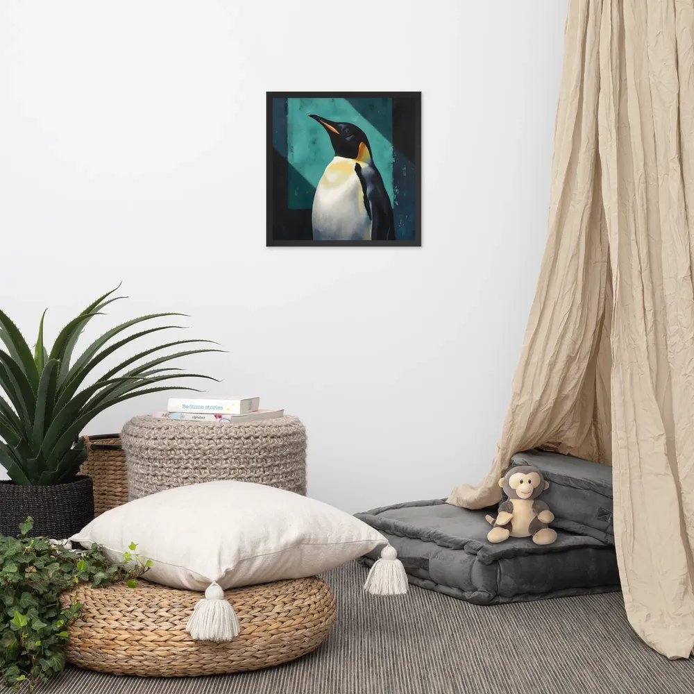 Regal Penguin 
 Poster with Black Frame | 18″x 18″
