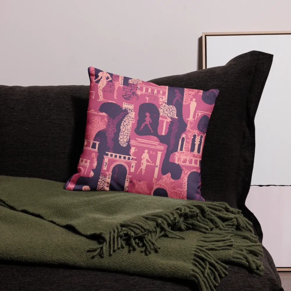 Whimsical Interplay of Figures and Architecture | Pillow | 18″×18″