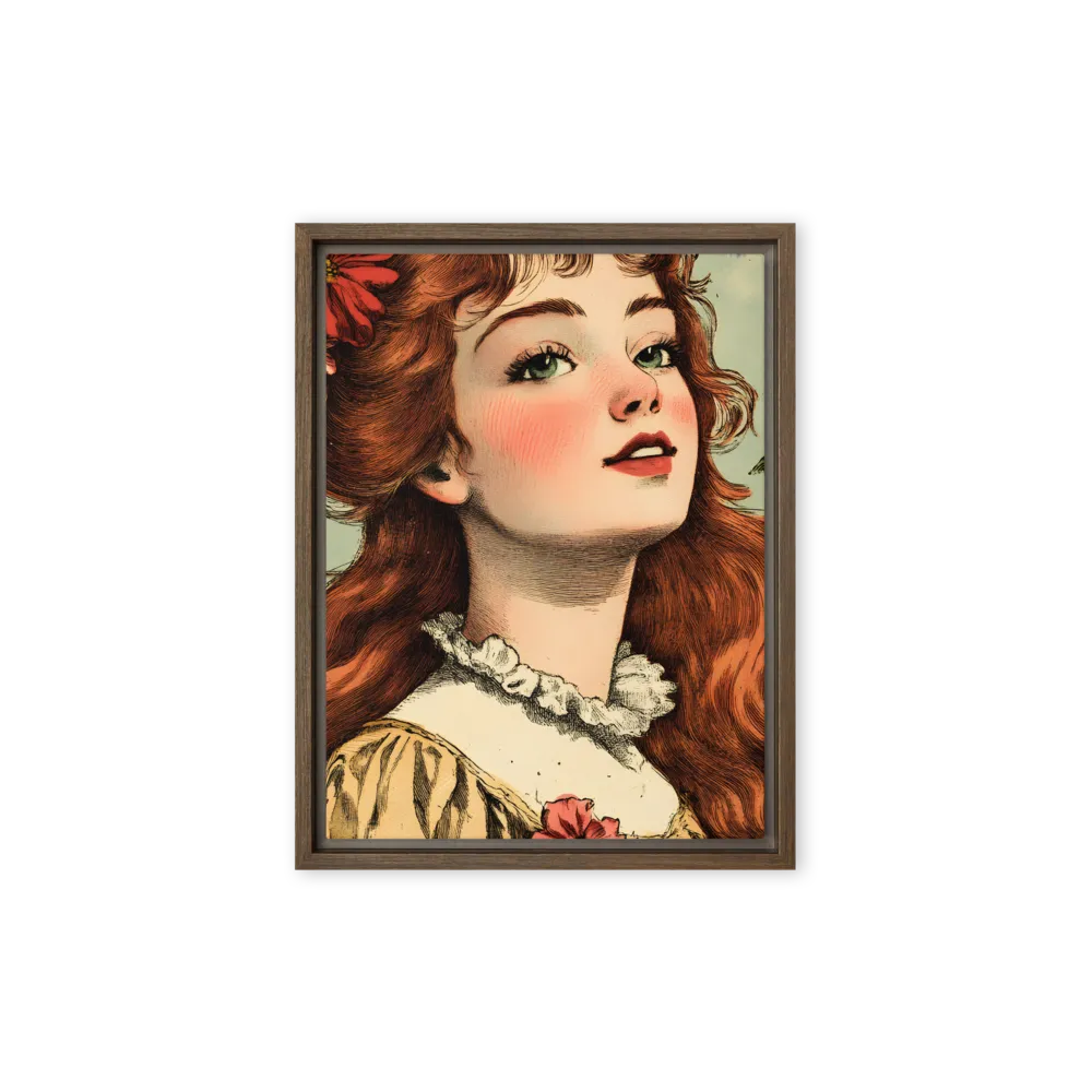 Whimsical Portrait of a Flower-Adorned Girl | Canvas with Brown Frame | 9″×12″