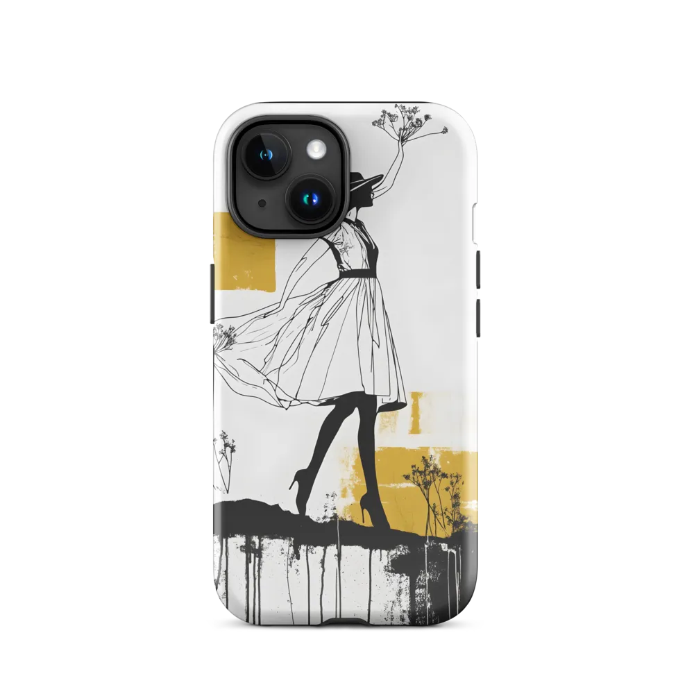 Ochre Silhouette — Woman with Wildflowers
